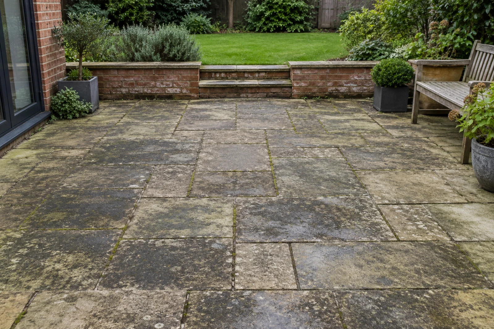 Weathered stone patio framed in the planned capture interface